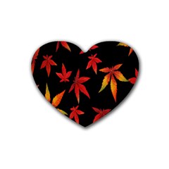 Colorful Autumn Leaves On Black Background Rubber Coaster (Heart) 