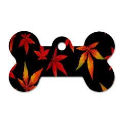 Colorful Autumn Leaves On Black Background Dog Tag Bone (One Side)