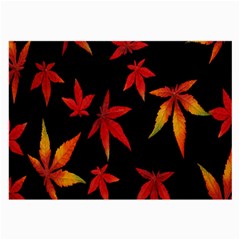 Colorful Autumn Leaves On Black Background Large Glasses Cloth