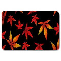 Colorful Autumn Leaves On Black Background Large Doormat 