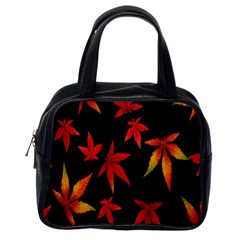 Colorful Autumn Leaves On Black Background Classic Handbags (one Side) by Amaryn4rt