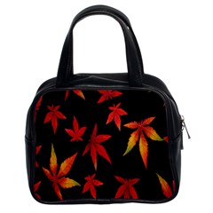 Colorful Autumn Leaves On Black Background Classic Handbags (2 Sides)