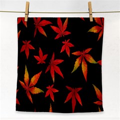 Colorful Autumn Leaves On Black Background Face Towel