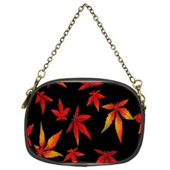 Colorful Autumn Leaves On Black Background Chain Purses (One Side) 