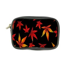 Colorful Autumn Leaves On Black Background Coin Purse