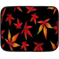 Colorful Autumn Leaves On Black Background Double Sided Fleece Blanket (Mini) 