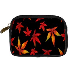 Colorful Autumn Leaves On Black Background Digital Camera Cases by Amaryn4rt