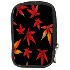 Colorful Autumn Leaves On Black Background Compact Camera Cases