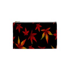 Colorful Autumn Leaves On Black Background Cosmetic Bag (Small) 