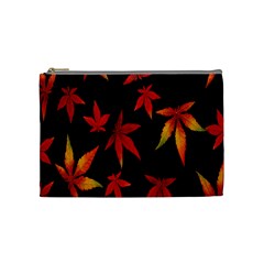 Colorful Autumn Leaves On Black Background Cosmetic Bag (medium)  by Amaryn4rt