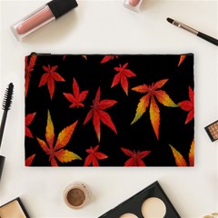 Colorful Autumn Leaves On Black Background Cosmetic Bag (Large) 