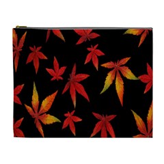 Colorful Autumn Leaves On Black Background Cosmetic Bag (XL)