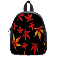 Colorful Autumn Leaves On Black Background School Bags (Small) 