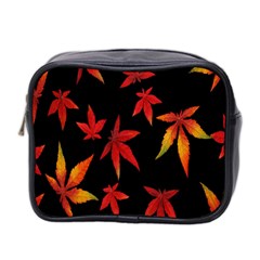 Colorful Autumn Leaves On Black Background Mini Toiletries Bag 2-side by Amaryn4rt