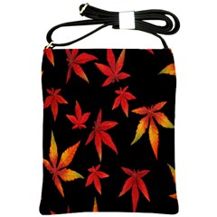 Colorful Autumn Leaves On Black Background Shoulder Sling Bags