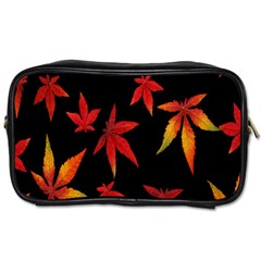 Colorful Autumn Leaves On Black Background Toiletries Bags 2-Side