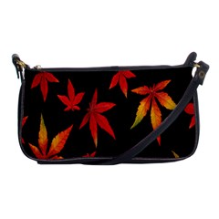 Colorful Autumn Leaves On Black Background Shoulder Clutch Bags