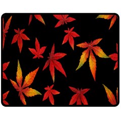 Colorful Autumn Leaves On Black Background Fleece Blanket (Medium) 