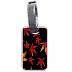 Colorful Autumn Leaves On Black Background Luggage Tags (One Side) 