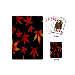 Colorful Autumn Leaves On Black Background Playing Cards (mini)  by Amaryn4rt