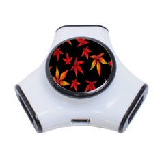 Colorful Autumn Leaves On Black Background 3-port Usb Hub by Amaryn4rt