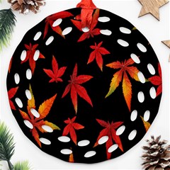 Colorful Autumn Leaves On Black Background Ornament (Round Filigree)