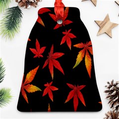 Colorful Autumn Leaves On Black Background Ornament (Bell)