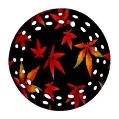 Colorful Autumn Leaves On Black Background Round Filigree Ornament (Two Sides)