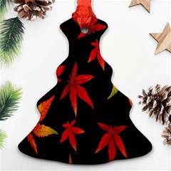 Colorful Autumn Leaves On Black Background Christmas Tree Ornament (two Sides) by Amaryn4rt