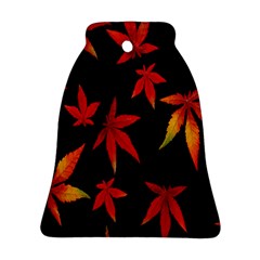 Colorful Autumn Leaves On Black Background Bell Ornament (Two Sides)