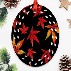 Colorful Autumn Leaves On Black Background Ornament (Oval Filigree)