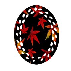 Colorful Autumn Leaves On Black Background Oval Filigree Ornament (Two Sides)