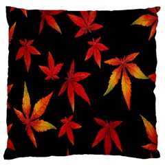 Colorful Autumn Leaves On Black Background Large Cushion Case (One Side)