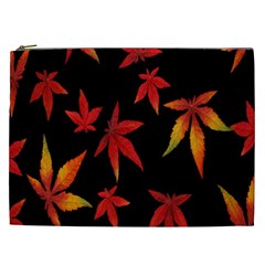 Colorful Autumn Leaves On Black Background Cosmetic Bag (XXL) 