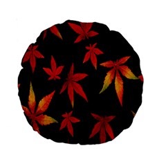 Colorful Autumn Leaves On Black Background Standard 15  Premium Round Cushions