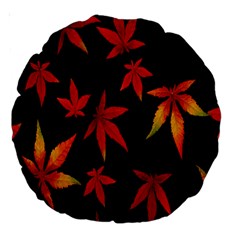 Colorful Autumn Leaves On Black Background Large 18  Premium Round Cushions