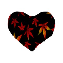 Colorful Autumn Leaves On Black Background Standard 16  Premium Heart Shape Cushions