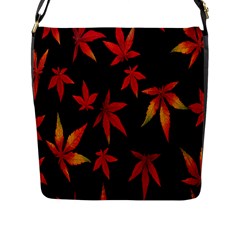 Colorful Autumn Leaves On Black Background Flap Messenger Bag (L) 