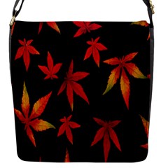 Colorful Autumn Leaves On Black Background Flap Messenger Bag (S)