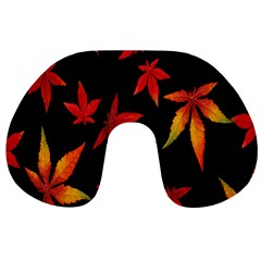 Colorful Autumn Leaves On Black Background Travel Neck Pillows