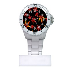 Colorful Autumn Leaves On Black Background Plastic Nurses Watch by Amaryn4rt