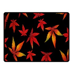 Colorful Autumn Leaves On Black Background Double Sided Fleece Blanket (Small) 