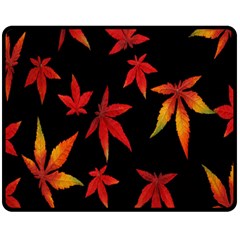 Colorful Autumn Leaves On Black Background Double Sided Fleece Blanket (Medium) 