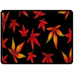 Colorful Autumn Leaves On Black Background Double Sided Fleece Blanket (Large) 