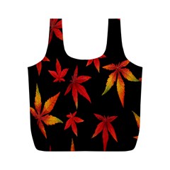 Colorful Autumn Leaves On Black Background Full Print Recycle Bags (M) 