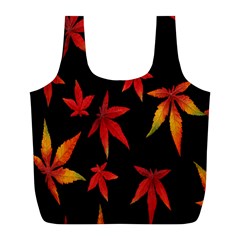 Colorful Autumn Leaves On Black Background Full Print Recycle Bags (L) 