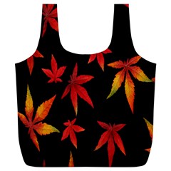 Colorful Autumn Leaves On Black Background Full Print Recycle Bags (L) 