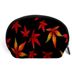 Colorful Autumn Leaves On Black Background Accessory Pouches (Large) 