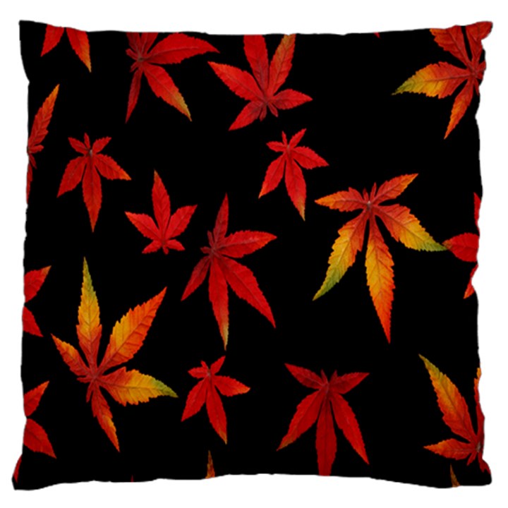 Colorful Autumn Leaves On Black Background Large Flano Cushion Case (Two Sides)