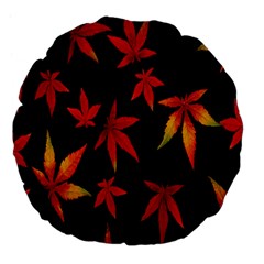 Colorful Autumn Leaves On Black Background Large 18  Premium Flano Round Cushions